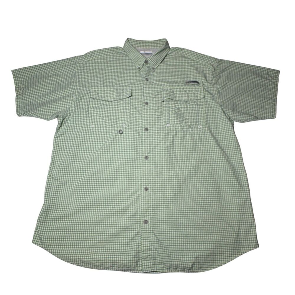 Columbia PFG Omni-Shade Mens Large Green Check Vented Fishing Shirt Button Up